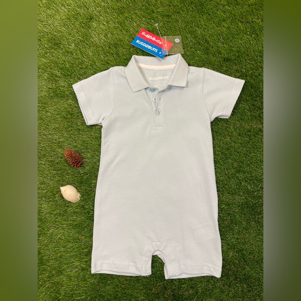 NWT Rugged Butts Light Blue Polo Romper